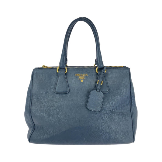 PRADA Tote Bag BN2420 leather Blue GoldMetal Tote Bag handbag Vitterodino logo Women Used Authentic