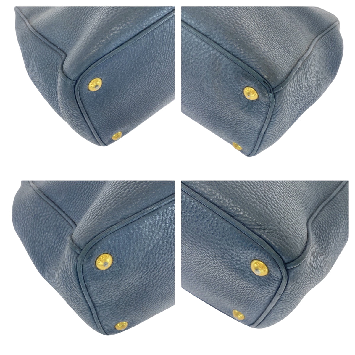 PRADA Tote Bag BN2420 leather Blue GoldMetal Tote Bag handbag Vitterodino logo Women Used Authentic