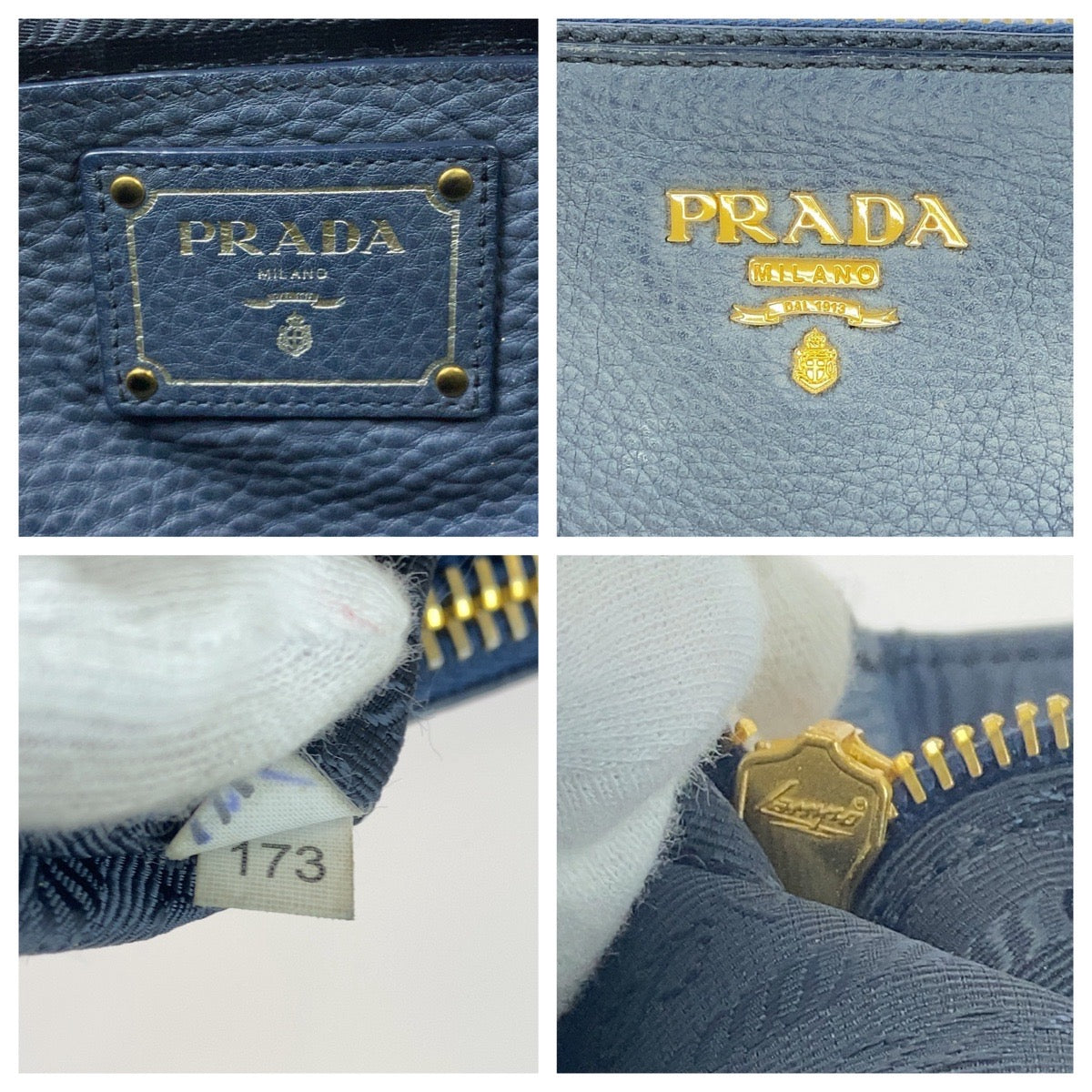 PRADA Tote Bag BN2420 leather Blue GoldMetal Tote Bag handbag Vitterodino logo Women Used Authentic