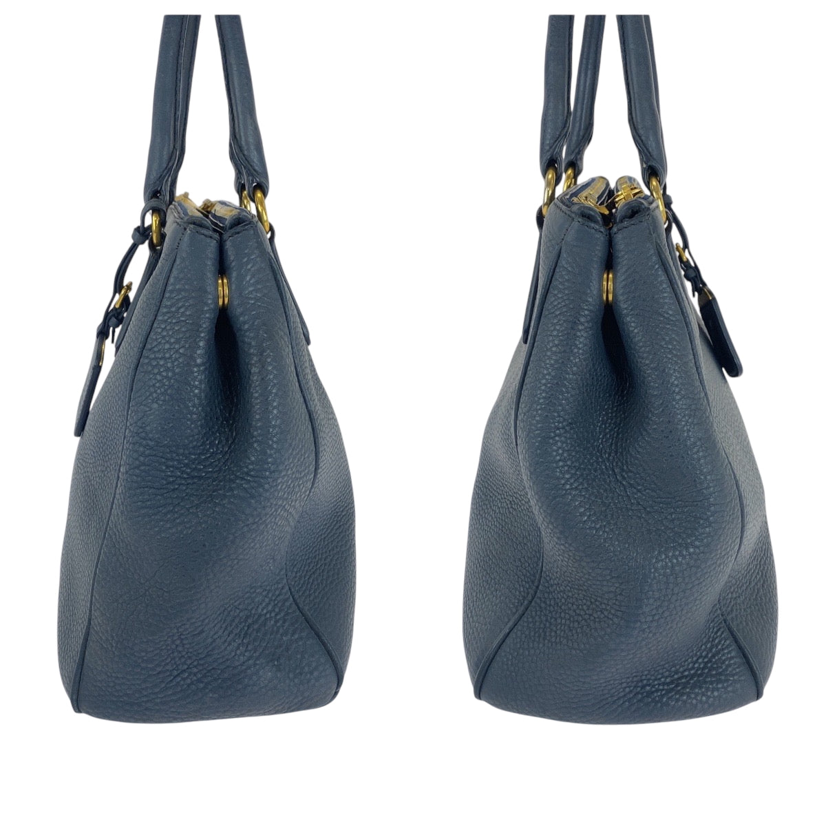 PRADA Tote Bag BN2420 leather Blue GoldMetal Tote Bag handbag Vitterodino logo Women Used Authentic