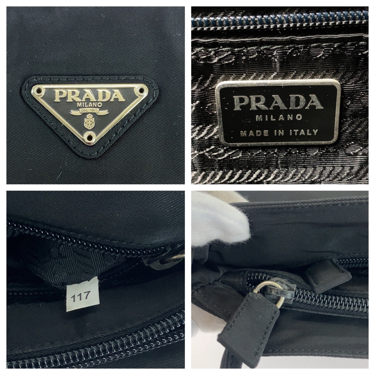 PRADA Shoulder Bag B6242 Nylon Black SilverMetal Shoulder Bag Tote Bag Test Triangle With logo Women Used Authentic