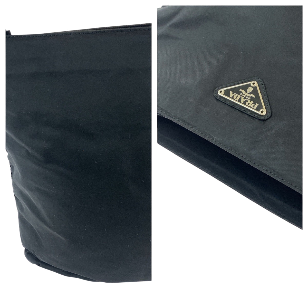 PRADA Shoulder Bag B6242 Nylon Black SilverMetal Shoulder Bag Tote Bag Test Triangle With logo Women Used Authentic