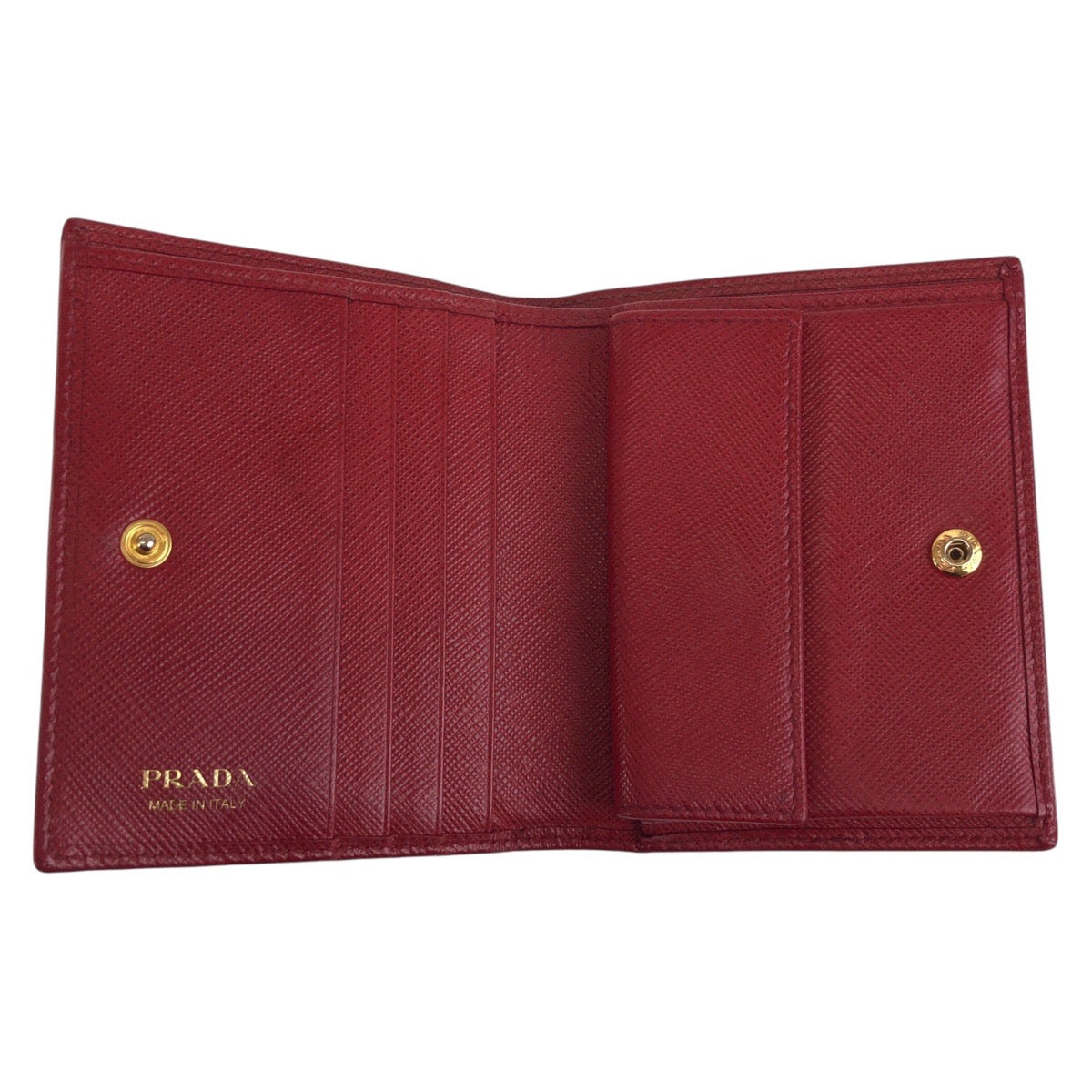 PRADA Bifold Wallet leather Red Gold Metal Folding wallet Compact wallet Safiano Women Used Authentic