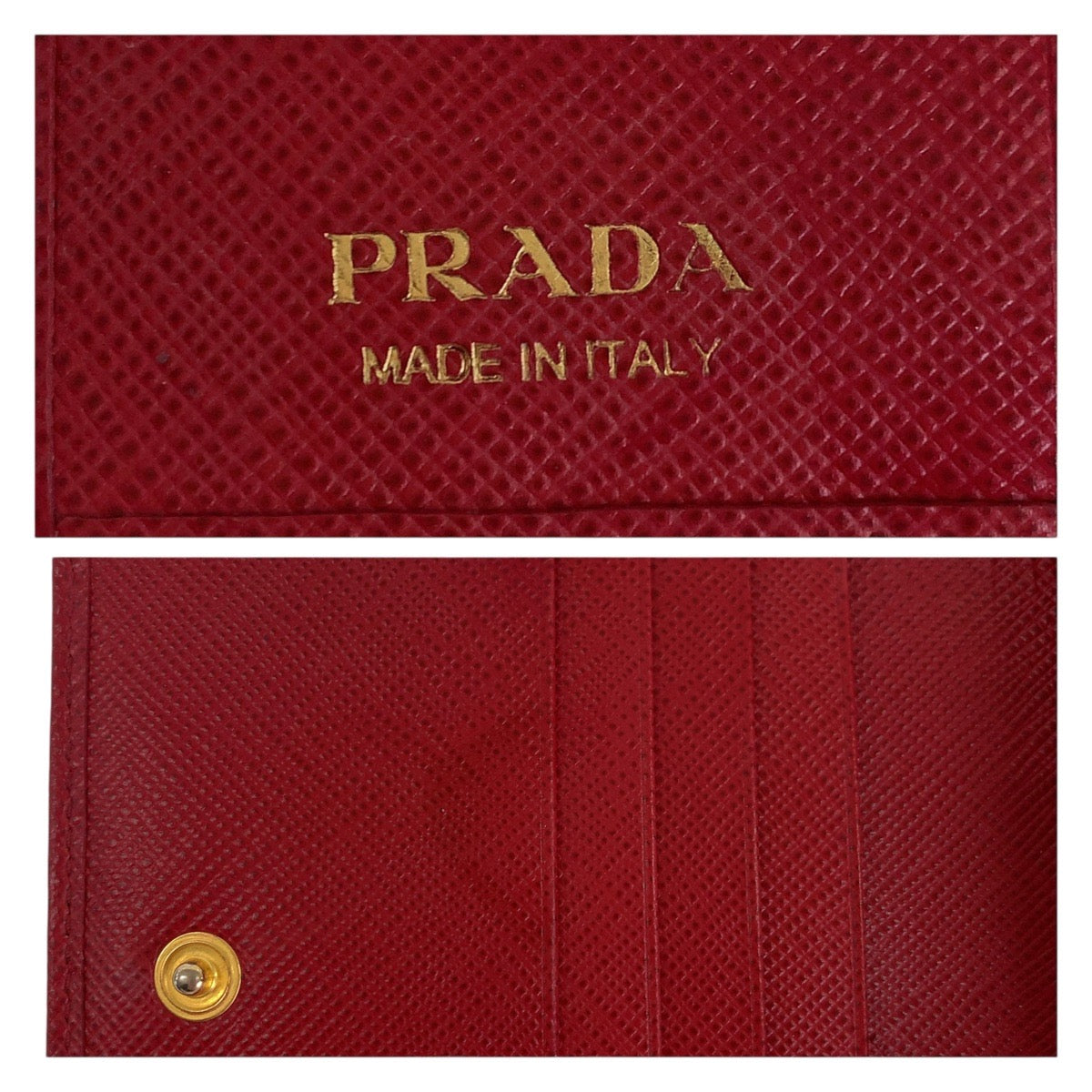 PRADA Bifold Wallet leather Red Gold Metal Folding wallet Compact wallet Safiano Women Used Authentic