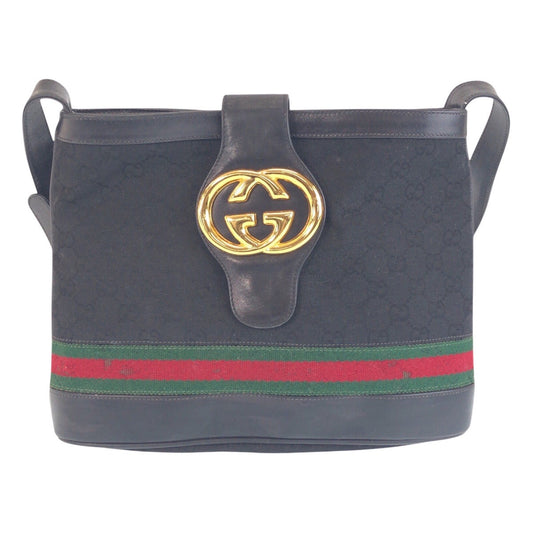 GUCCI Shoulder Bag GG canvas, leather Black GoldMetal Old Gucci Shelly Line Interlocking Women(Unisex) Used Authentic
