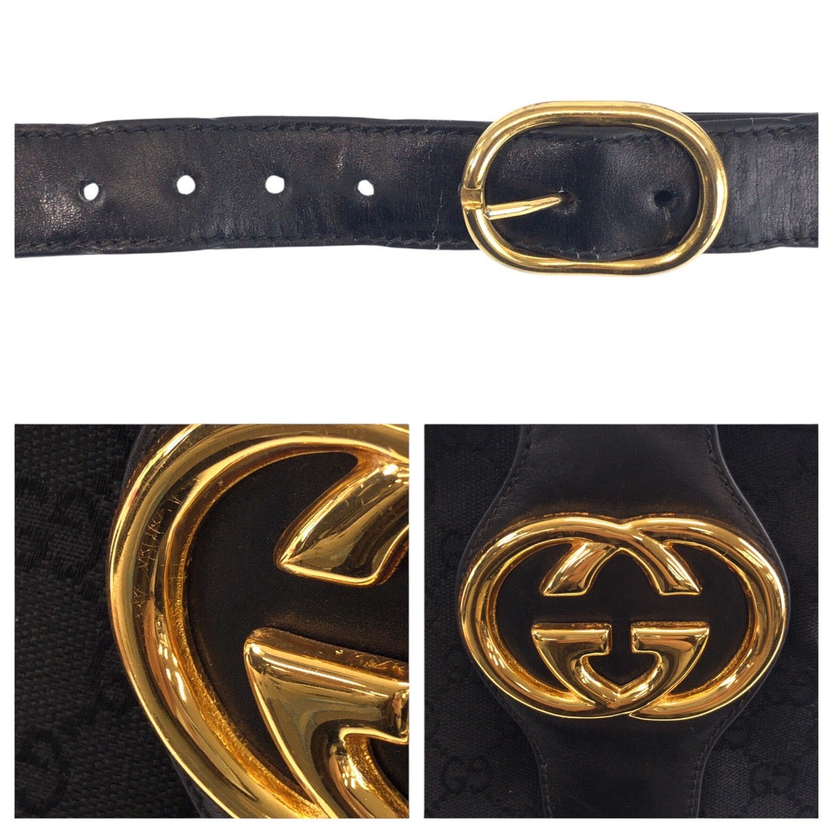 GUCCI Shoulder Bag GG canvas, leather Black GoldMetal Old Gucci Shelly Line Interlocking Women(Unisex) Used Authentic