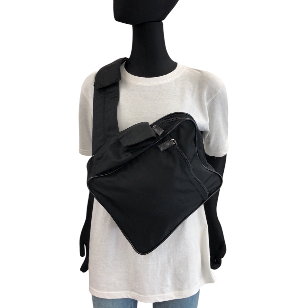 PRADA Shoulder Bag Nylon Black SilverMetal Shoulder Bag Messenger bag Test Triangle With logo mens Used Authentic