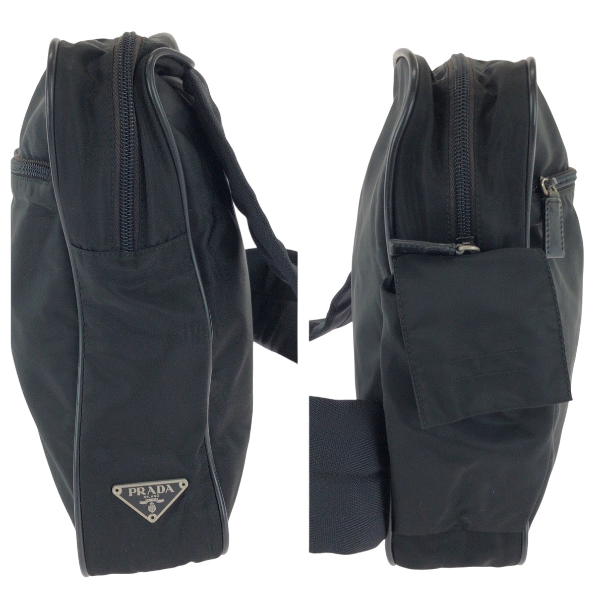 PRADA Shoulder Bag Nylon Black SilverMetal Shoulder Bag Messenger bag Test Triangle With logo mens Used Authentic