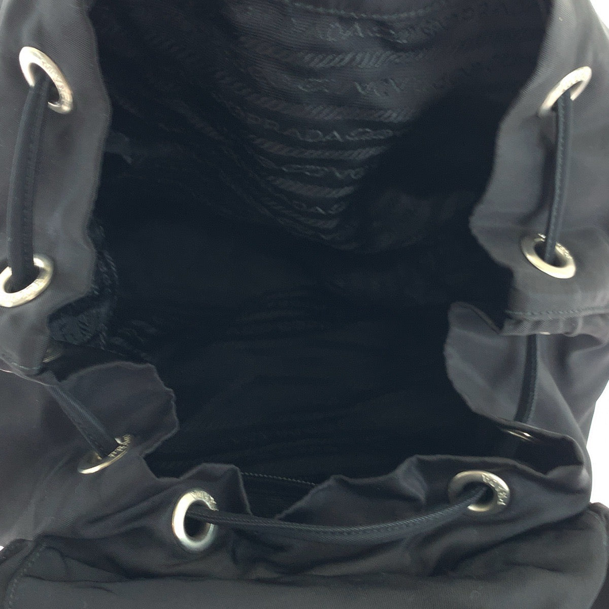 PRADA Backpack Nylon Black SilverMetal Backpack Backpack Test Triangle With logo Women Used Authentic