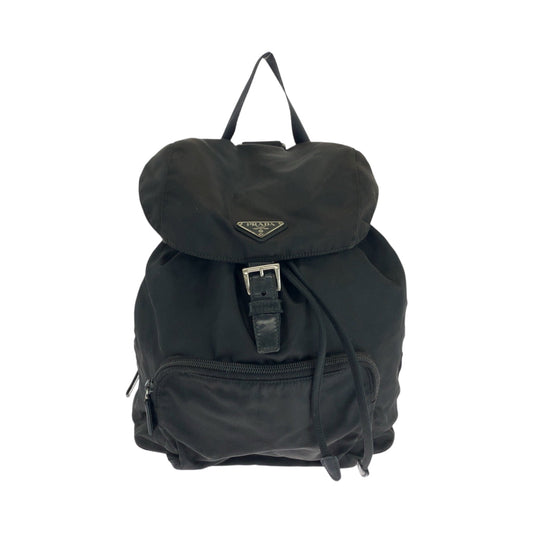 PRADA Backpack Nylon Black SilverMetal Backpack Backpack Test Triangle With logo Women Used Authentic