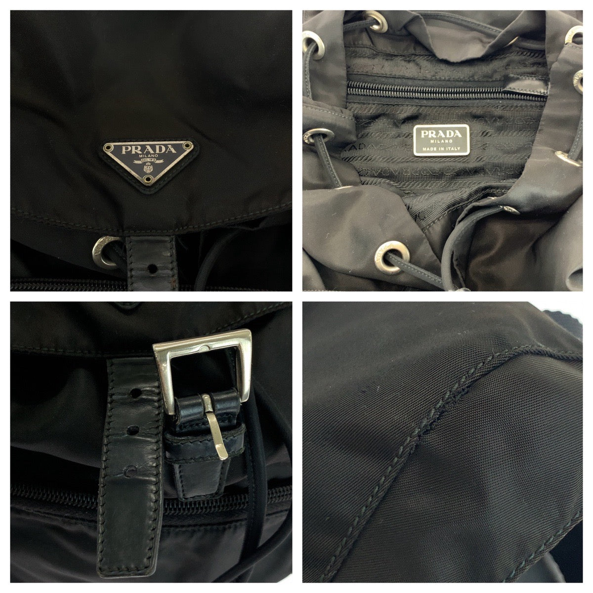 PRADA Backpack Nylon Black SilverMetal Backpack Backpack Test Triangle With logo Women Used Authentic