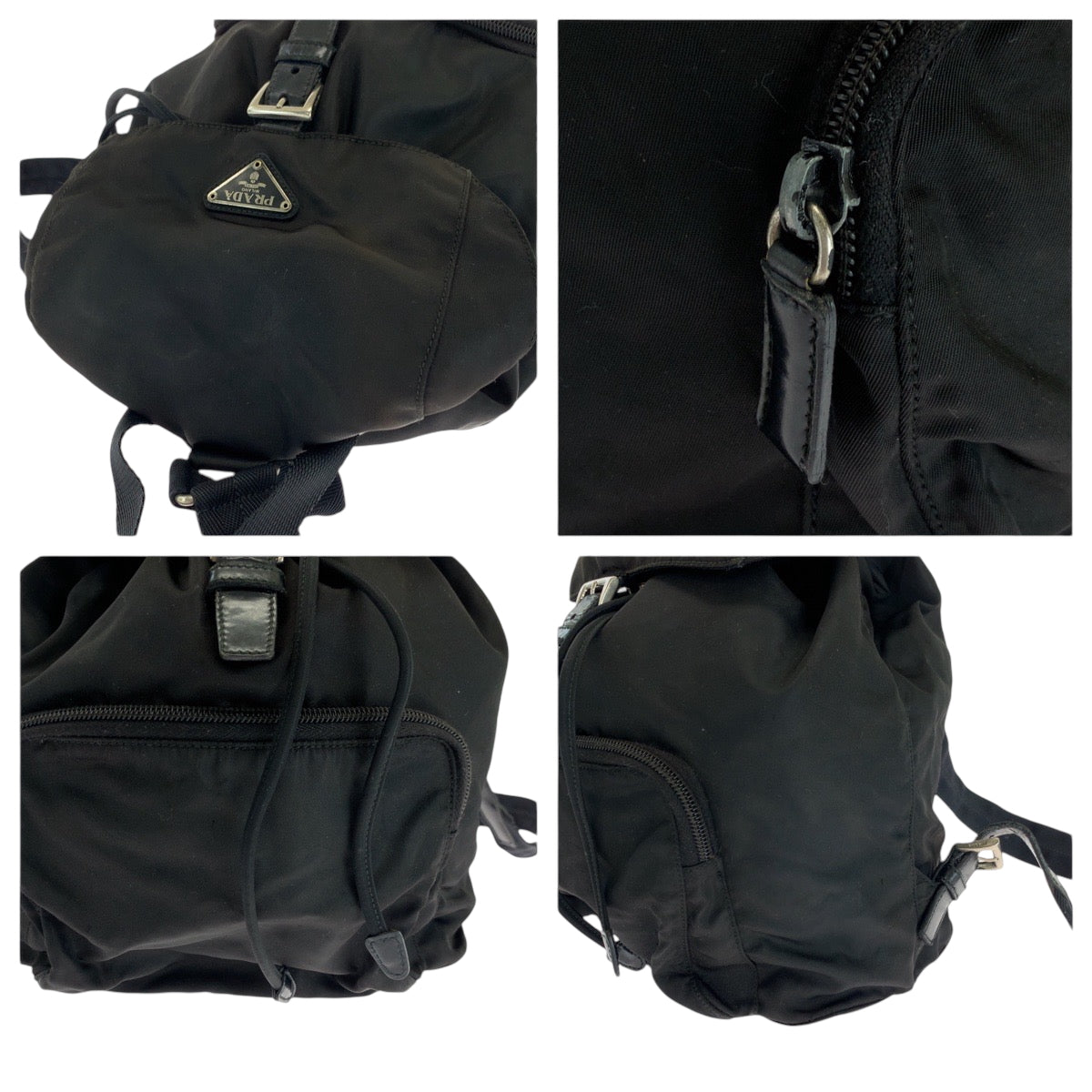 PRADA Backpack Nylon Black SilverMetal Backpack Backpack Test Triangle With logo Women Used Authentic