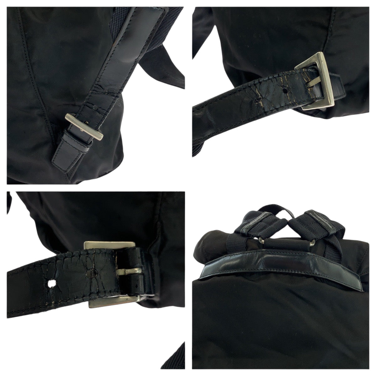 PRADA Backpack Nylon Black SilverMetal Backpack Backpack Test Triangle With logo Women Used Authentic