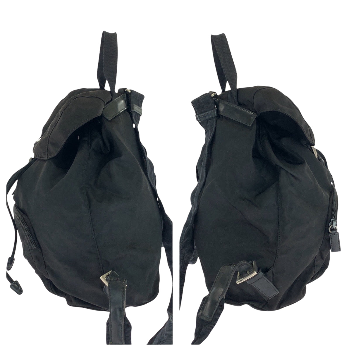 PRADA Backpack Nylon Black SilverMetal Backpack Backpack Test Triangle With logo Women Used Authentic