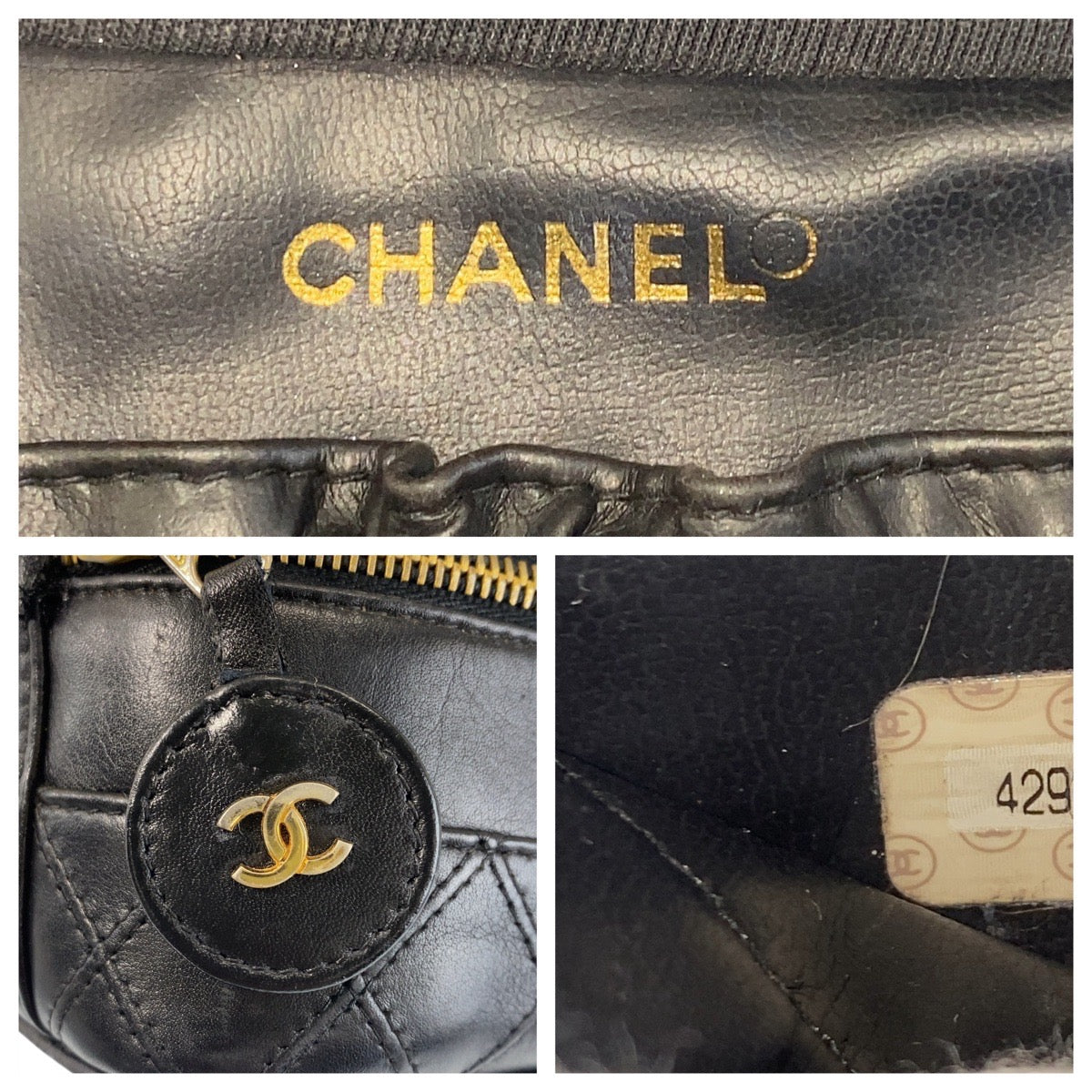 CHANEL Handbag lambskin Black GoldMetal Handbags Vanity Bags Bicolole Women Used Authentic