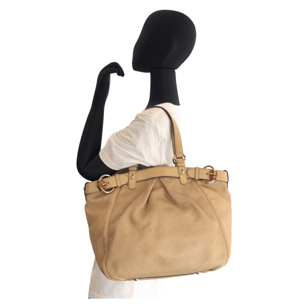 GUCCI Shoulder Bag 282312 Canvas, Leather Beige Gold Metal Shoulder Bag Tote Bag Bamboo Diamante Women Used Authentic