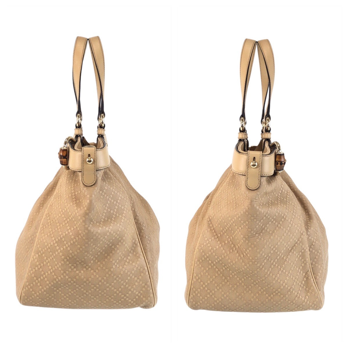GUCCI Shoulder Bag 282312 Canvas, Leather Beige Gold Metal Shoulder Bag Tote Bag Bamboo Diamante Women Used Authentic
