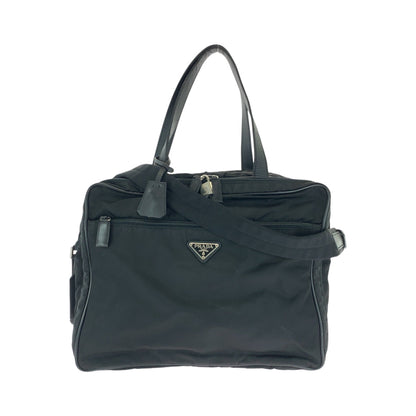 PRADA Business bag V453 Nylon Black SilverMetal Business Bag Briefcase Shoulder Bag 2way Test Triangle With logo mens Used Authentic
