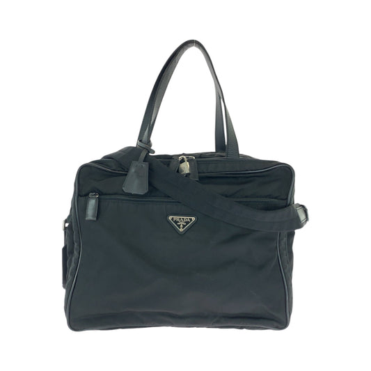 PRADA Business bag V453 Nylon Black SilverMetal Business Bag Briefcase Shoulder Bag 2way Test Triangle With logo mens Used Authentic