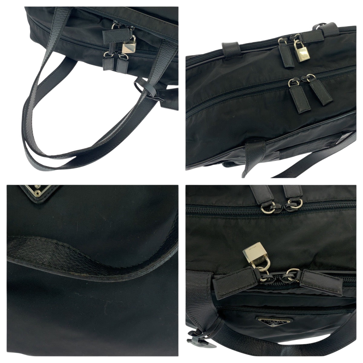PRADA Business bag V453 Nylon Black SilverMetal Business Bag Briefcase Shoulder Bag 2way Test Triangle With logo mens Used Authentic