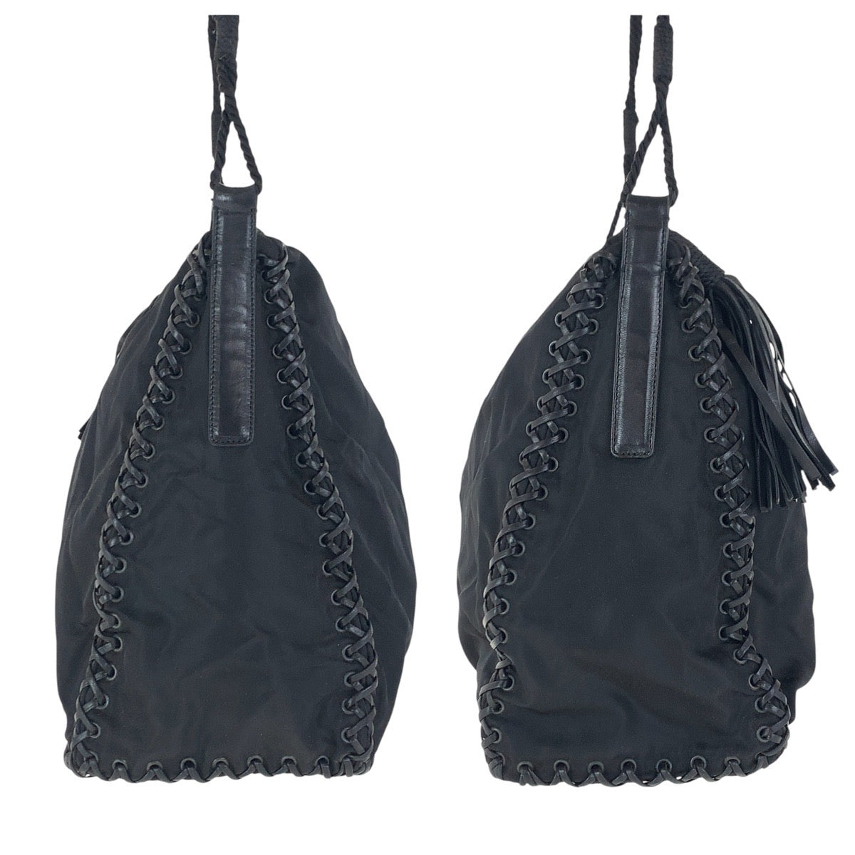PRADA Shoulder Bag Nylon, Leather Black black Crossbody Shoulder Bag with Fringe Women Used Authentic