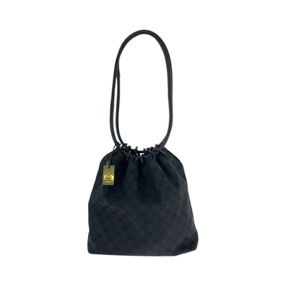 GUCCI Shoulder Bag 90644 GG canvas Black Black Metal Drawstring Shoulder Bag Handbag Women Used Authentic