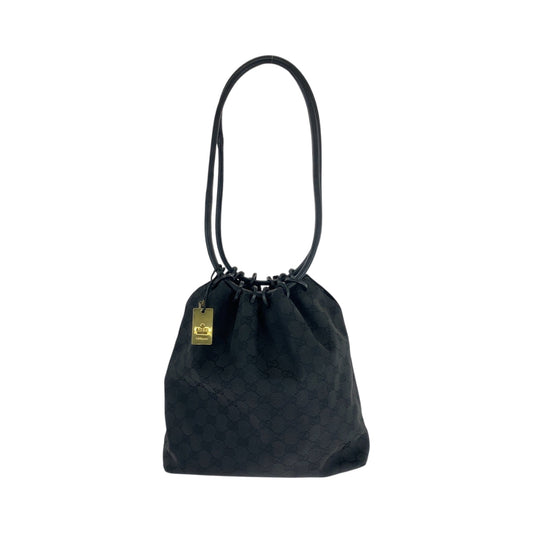 GUCCI Shoulder Bag 90644 GG canvas Black Black Metal Drawstring Shoulder Bag Handbag Women Used Authentic