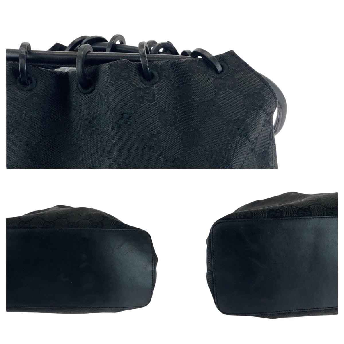 GUCCI Shoulder Bag 90644 GG canvas Black Black Metal Drawstring Shoulder Bag Handbag Women Used Authentic