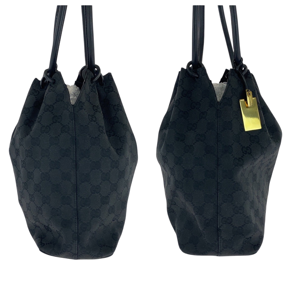 GUCCI Shoulder Bag 90644 GG canvas Black Black Metal Drawstring Shoulder Bag Handbag Women Used Authentic