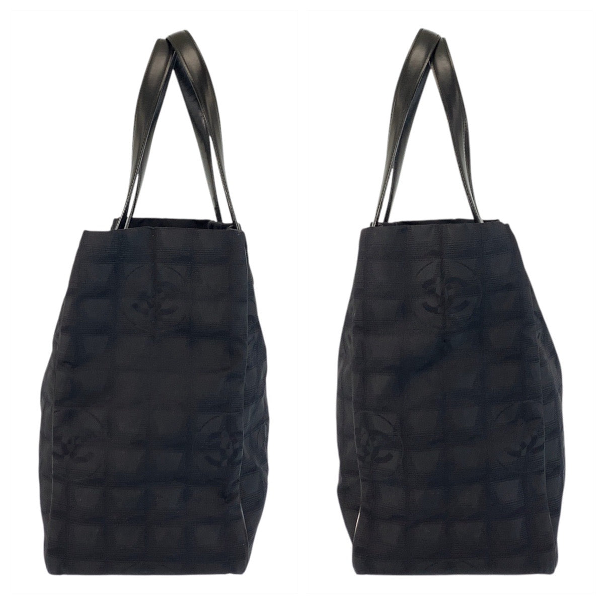CHANEL Tote Bag Nylon, Leather Black GoldMetal Tote Bag Shoulder Bag New travel line Women Used Authentic