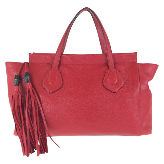GUCCI Tote Bag 354469 leather Red Gold Metal Tote Bag Shoulder Bag Bamboo Women Used Authentic