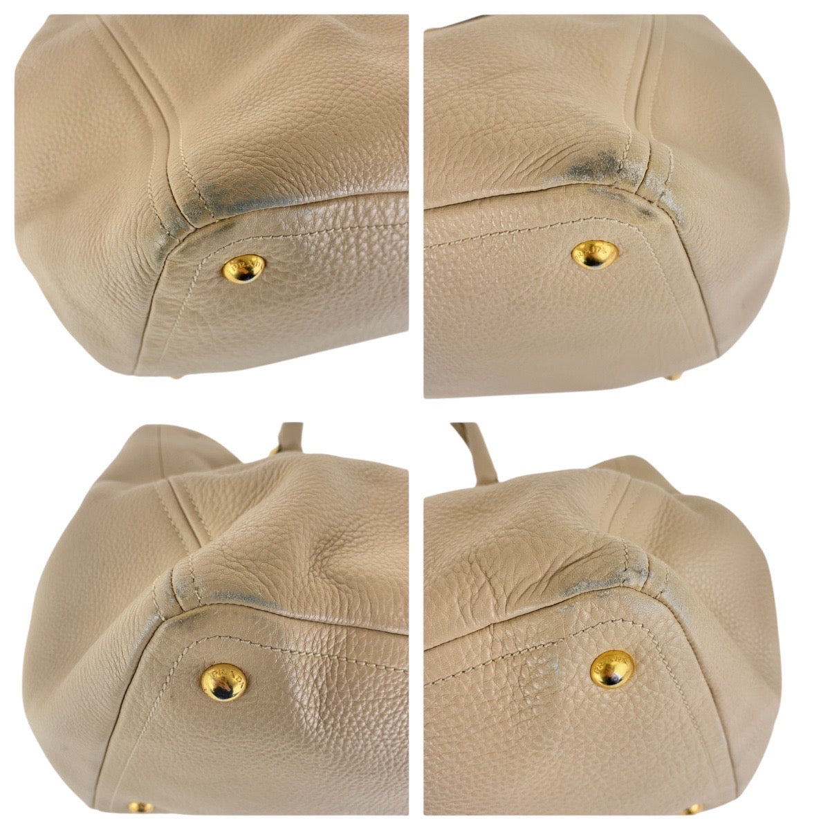 PRADA Tote Bag leather Beige Gold Metal Tote Bag Shoulder Bag 2WAY Vitterodino Women Used Authentic