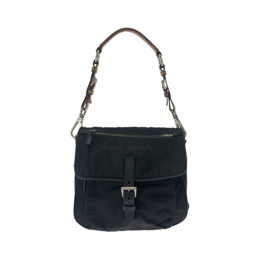 PRADA Shoulder Bag BR2156 Nylon Black Brown SilverMetal One Shoulder Bag Test Triangle With logo Women Used Authentic