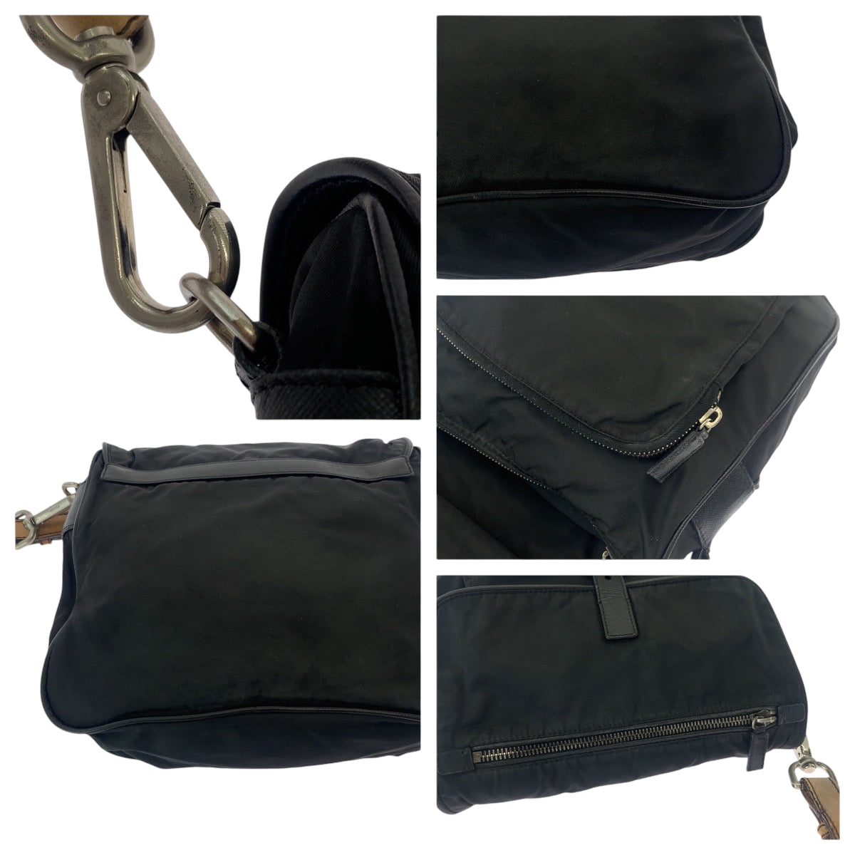 PRADA Shoulder Bag BR2156 Nylon Black Brown SilverMetal One Shoulder Bag Test Triangle With logo Women Used Authentic