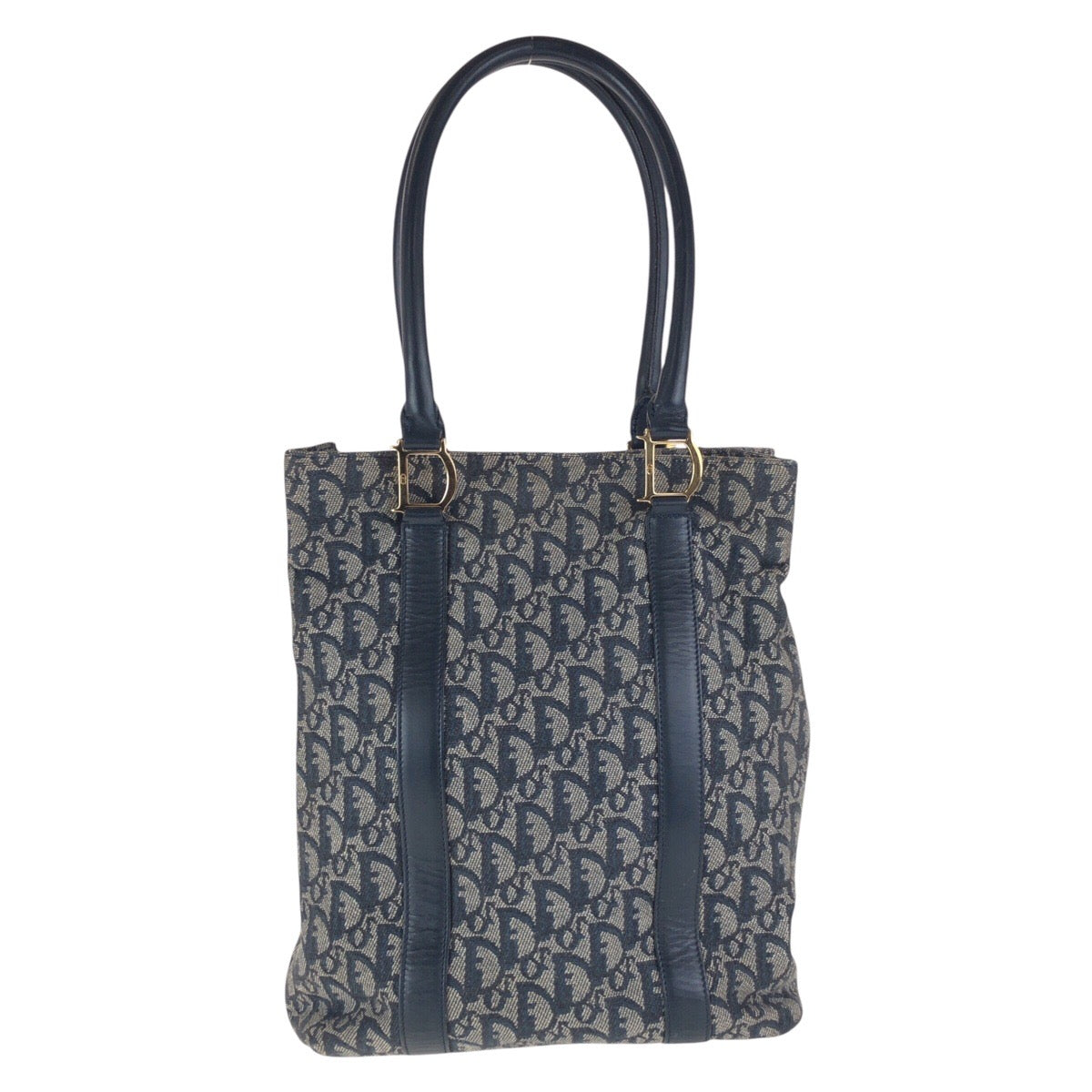Dior Tote Bag Canvas, Leather Navy Gold Metal Tote Bag Shoulder Bag Trotter Women Used Authentic