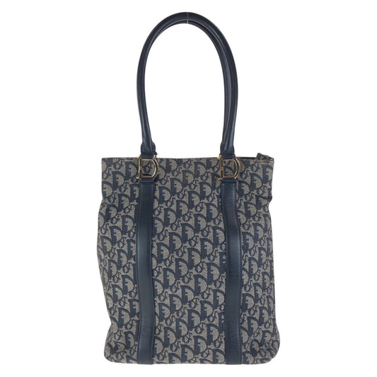 Dior Tote Bag Canvas, Leather Navy Gold Metal Tote Bag Shoulder Bag Trotter Women Used Authentic