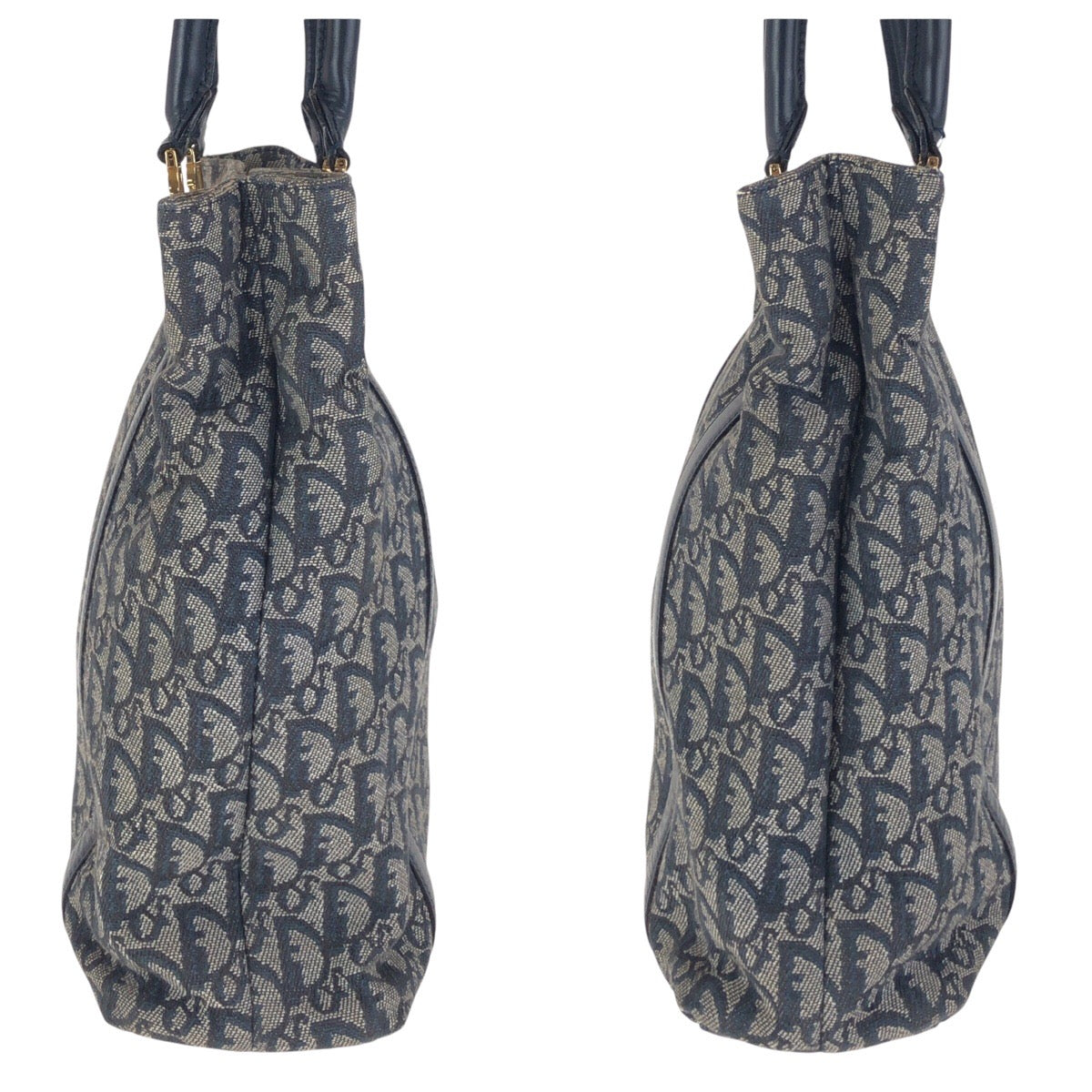 Dior Tote Bag Canvas, Leather Navy Gold Metal Tote Bag Shoulder Bag Trotter Women Used Authentic