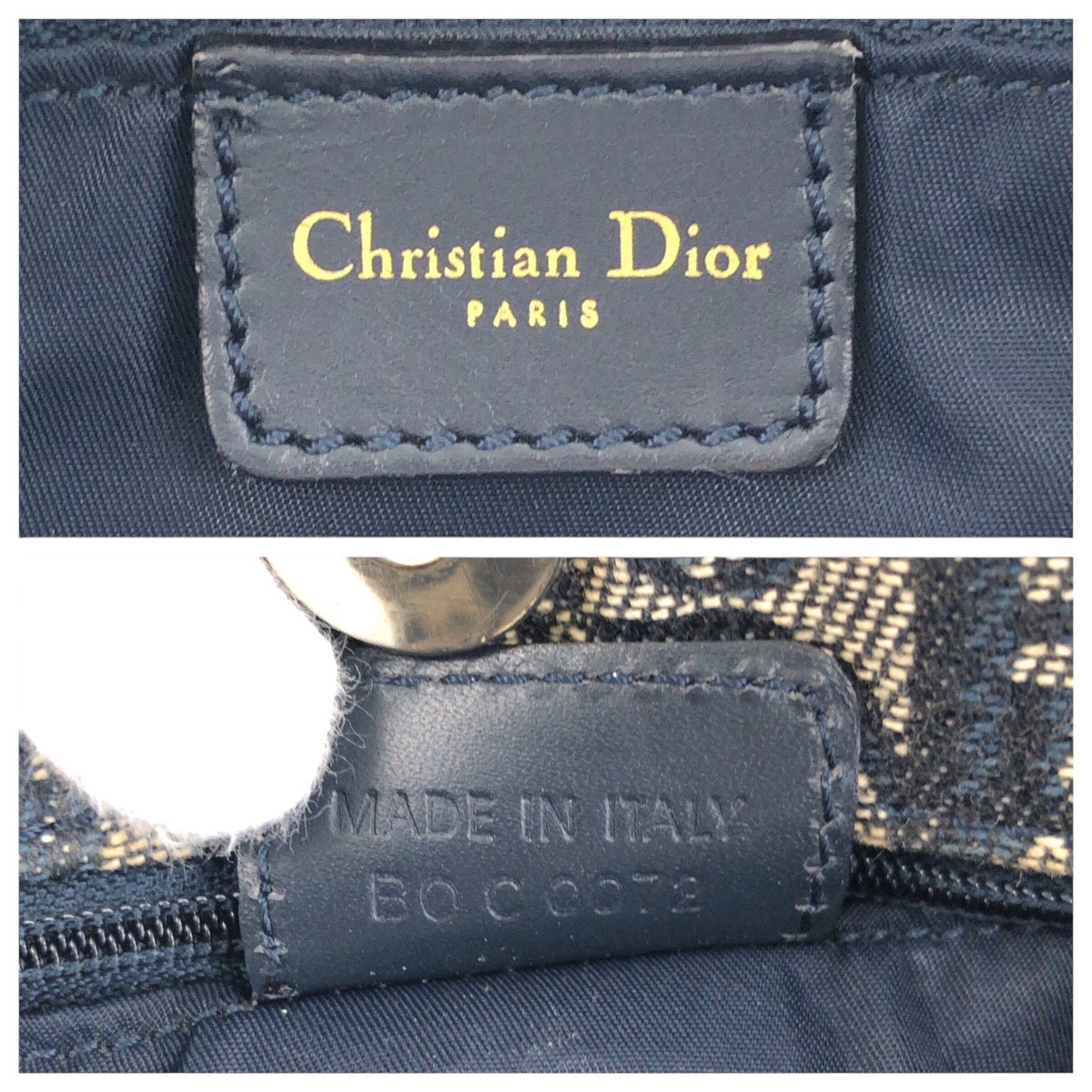 Dior Tote Bag Canvas, Leather Navy Gold Metal Tote Bag Shoulder Bag Trotter Women Used Authentic