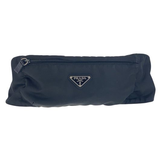 PRADA Sling bag Nylon Black SilverMetal Sling bag, waist bag, bum bag, unisex Test Triangle With logo mens Used Authentic