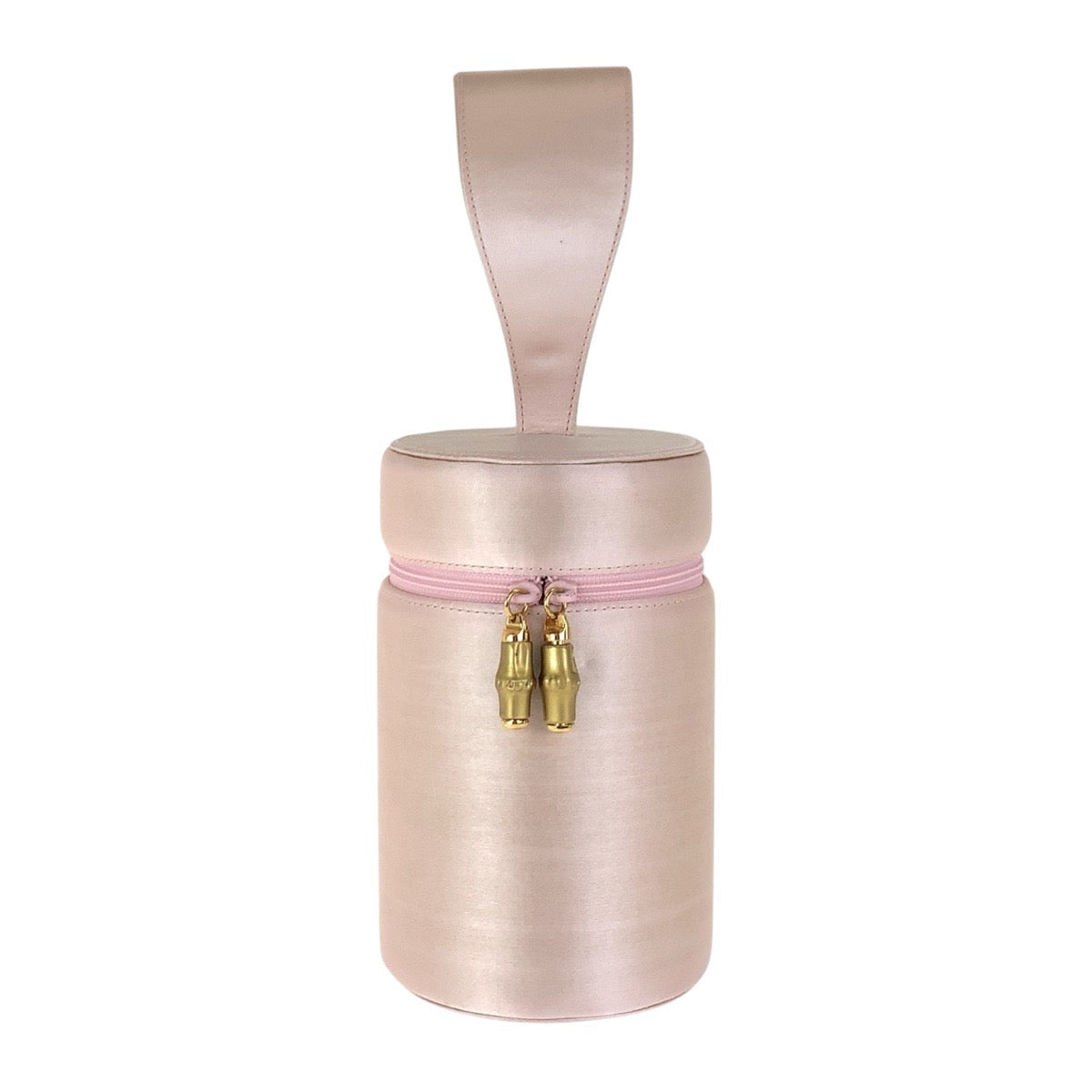 GUCCI Handbag Satin Pink Gold Metal Handbag vanity bag Bamboo Women Used Authentic