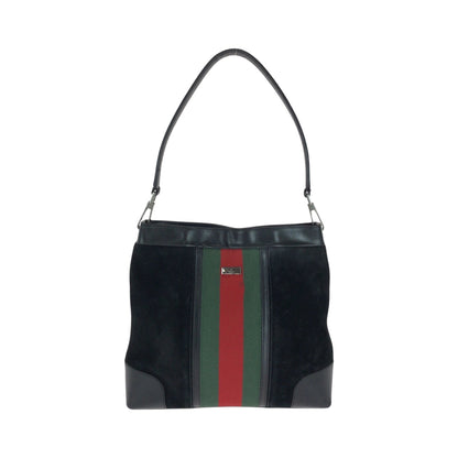 GUCCI Shoulder Bag 33900 Suede, Leather Black Green Red SilverMetal One Shoulder Bag Sherry line Women Used Authentic