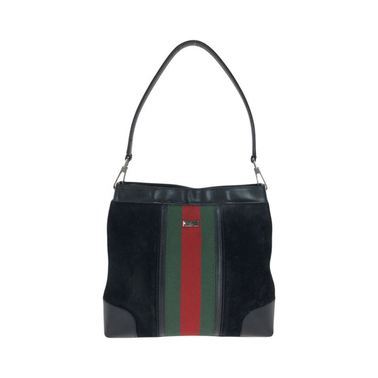 GUCCI Shoulder Bag 33900 Suede, Leather Black Green Red SilverMetal One Shoulder Bag Sherry line Women Used Authentic