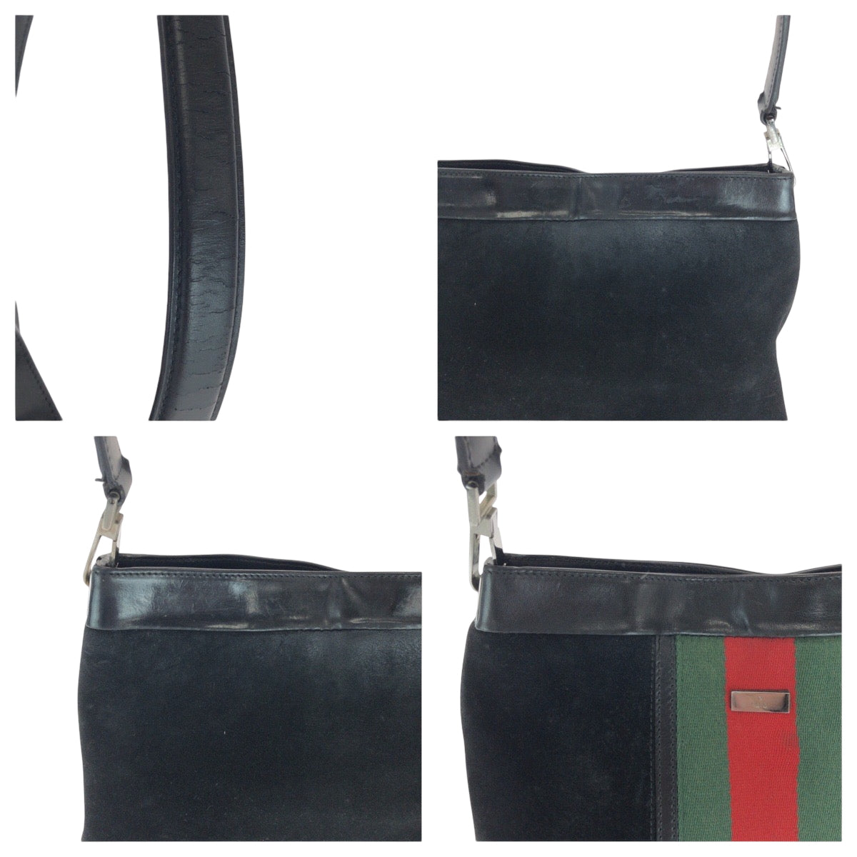 GUCCI Shoulder Bag 33900 Suede, Leather Black Green Red SilverMetal One Shoulder Bag Sherry line Women Used Authentic