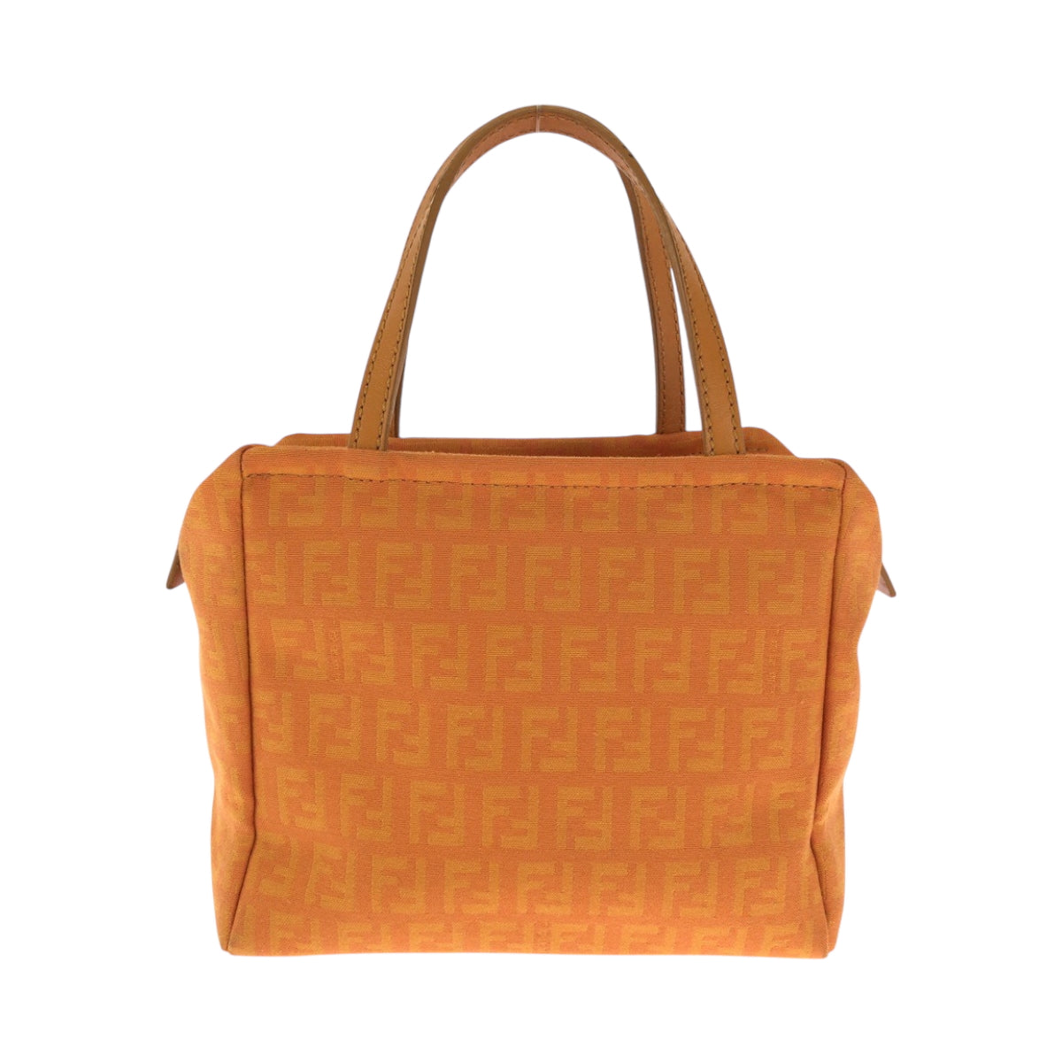 FENDI Handbag canvas Orange SilverMetal Handbag accessory pouch Zucchino Women Used Authentic
