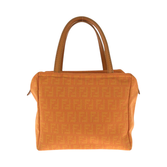 FENDI Handbag canvas Orange SilverMetal Handbag accessory pouch Zucchino Women Used Authentic