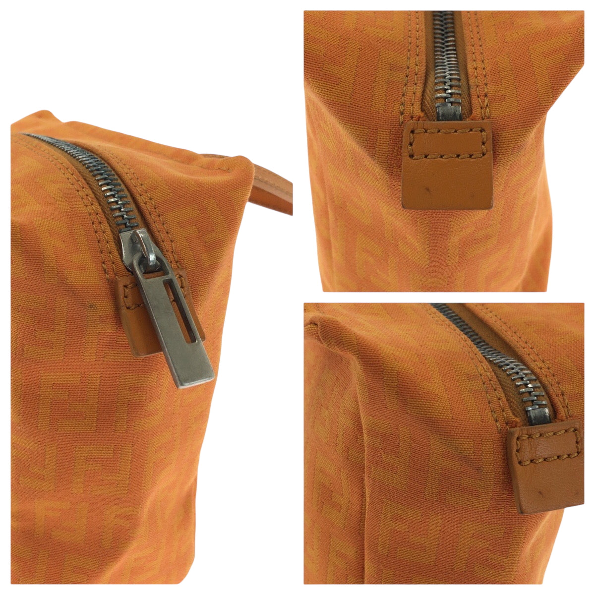 FENDI Handbag canvas Orange SilverMetal Handbag accessory pouch Zucchino Women Used Authentic