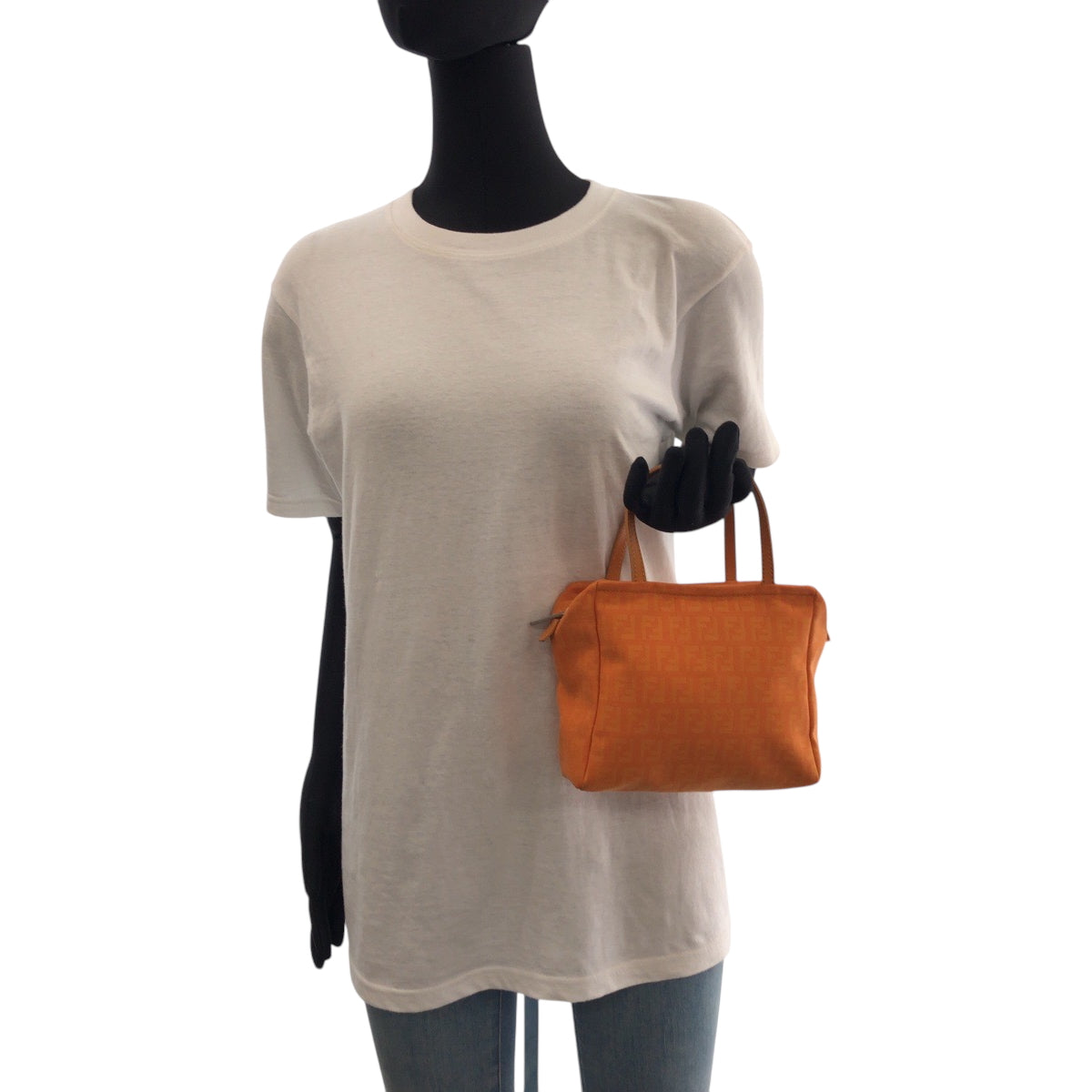 FENDI Handbag canvas Orange SilverMetal Handbag accessory pouch Zucchino Women Used Authentic