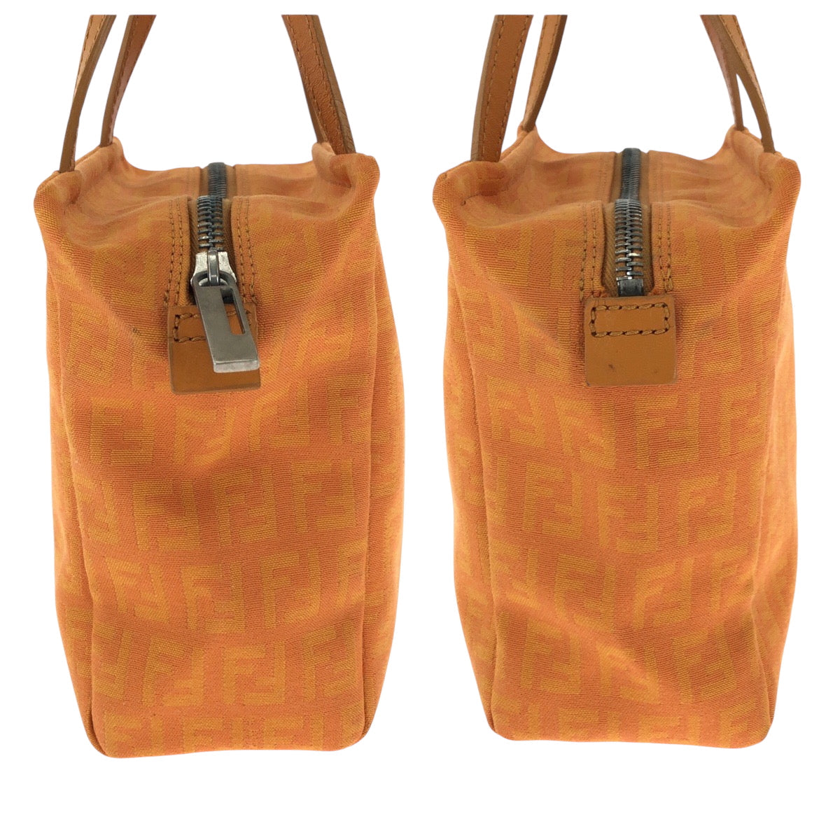FENDI Handbag canvas Orange SilverMetal Handbag accessory pouch Zucchino Women Used Authentic
