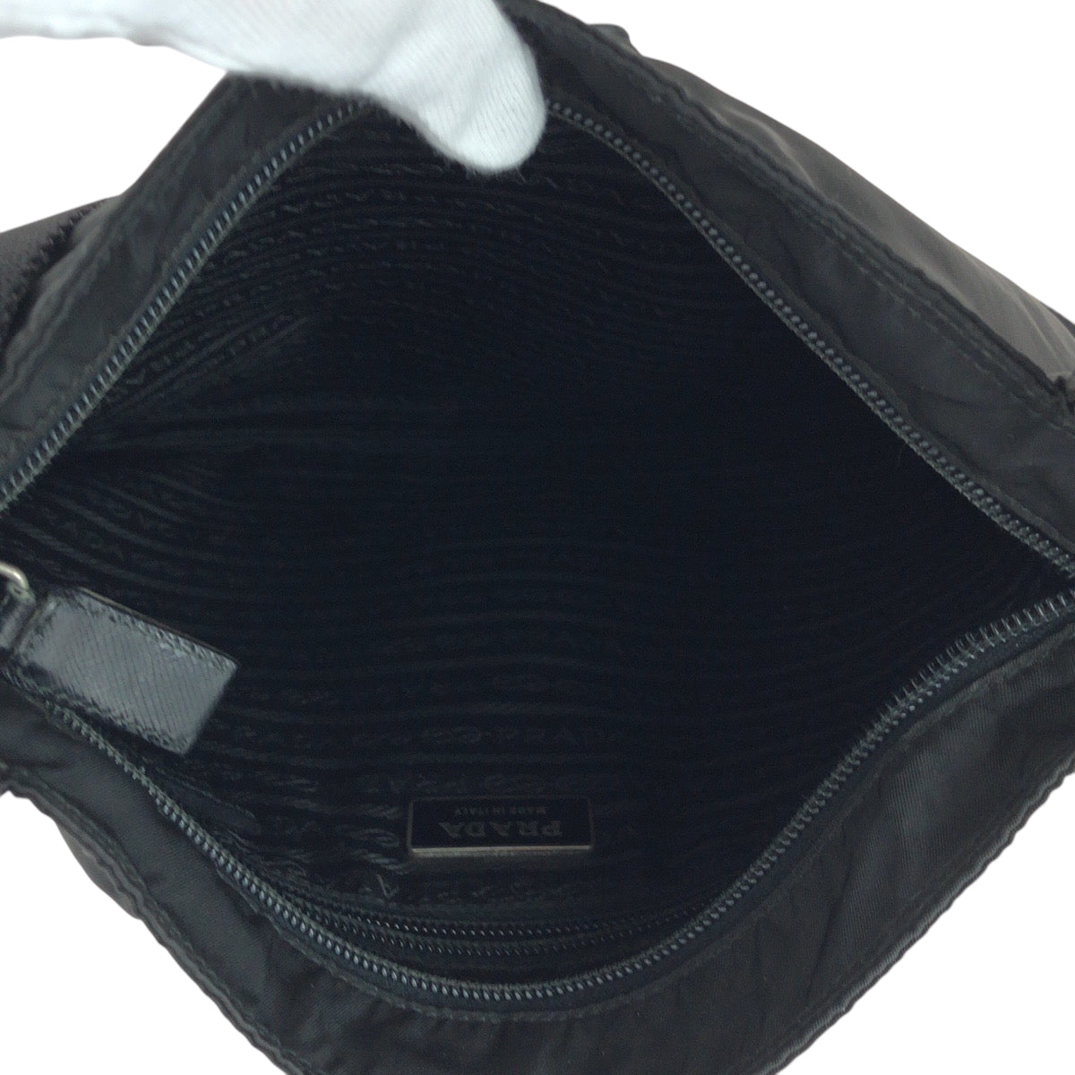 PRADA Shoulder Bag Nylon Black SilverMetal Shoulder Bag Sacoche Test Triangle With logo Women Used Authentic