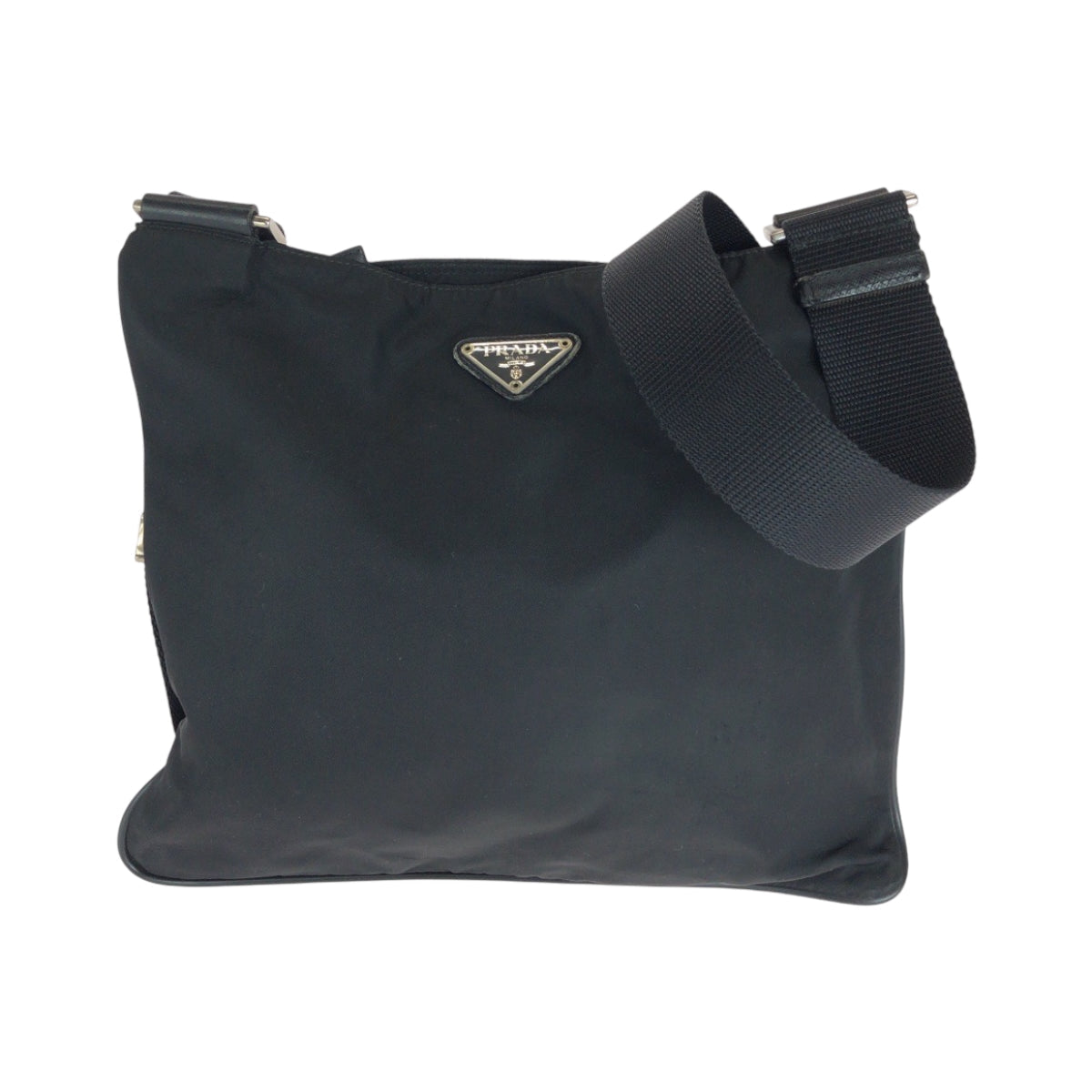 PRADA Shoulder Bag Nylon Black SilverMetal Shoulder Bag Sacoche Test Triangle With logo Women Used Authentic